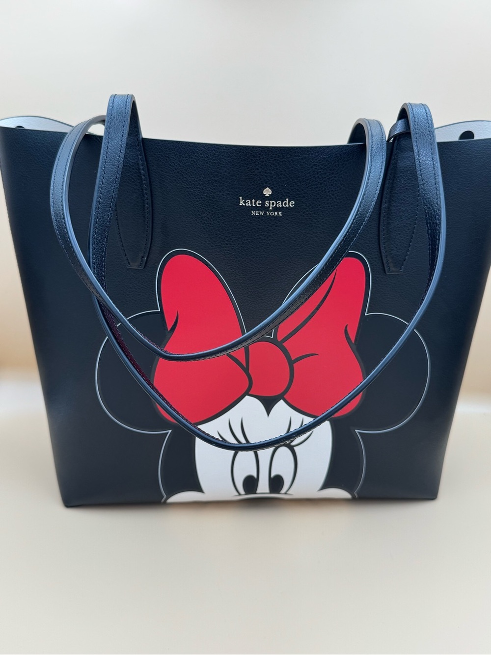 Kate Spade x Disney Minnie Mouse Tote Bag Black Red Bow Graphic + Matching Pouch - Picture 8 of 17